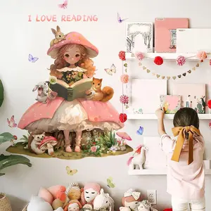 Girl & Butterfly & Squirrel Pattern Wall Sticker, 4 Counts/set Self Adhesive Wall Decal, Decorative Sticker for Home Living Room Bedroom