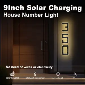 Isunmea 9 Inch Solar Lighted House Numbers for Outside, Waterproof LED Address Numbers Signs, Modern Farmhouse Illuminated Sign Decor Exterior Modern House Number Signage Personalized Door Plaque