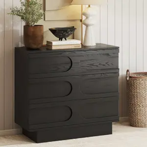 Mid-Century 3-Drawer Arched Dresser Black Oak