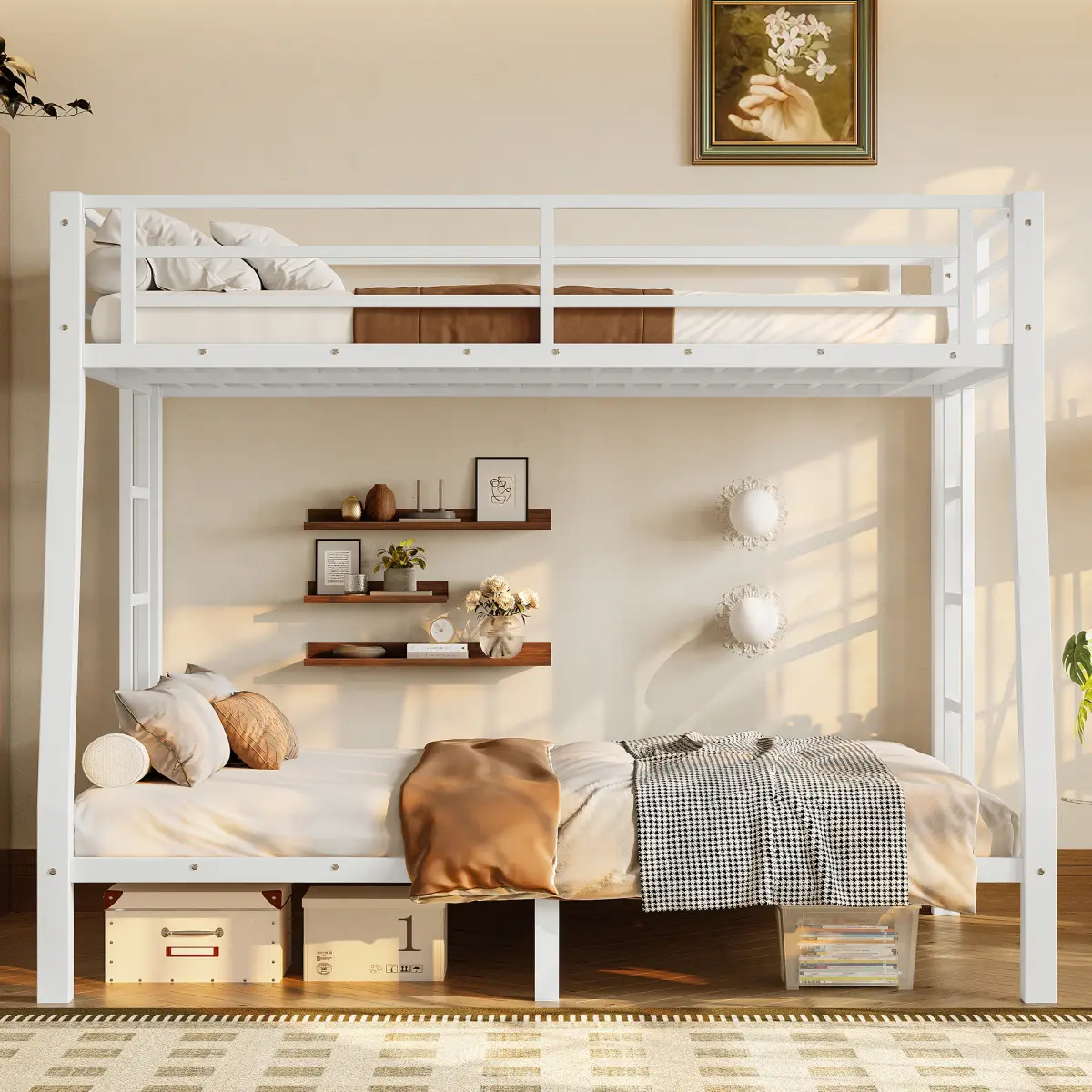 [Bellemave]Metal Full XL over Queen Bunk Bed for Teens and Adults,Space-Saving/Noise Reduced/No Box Spring Needed