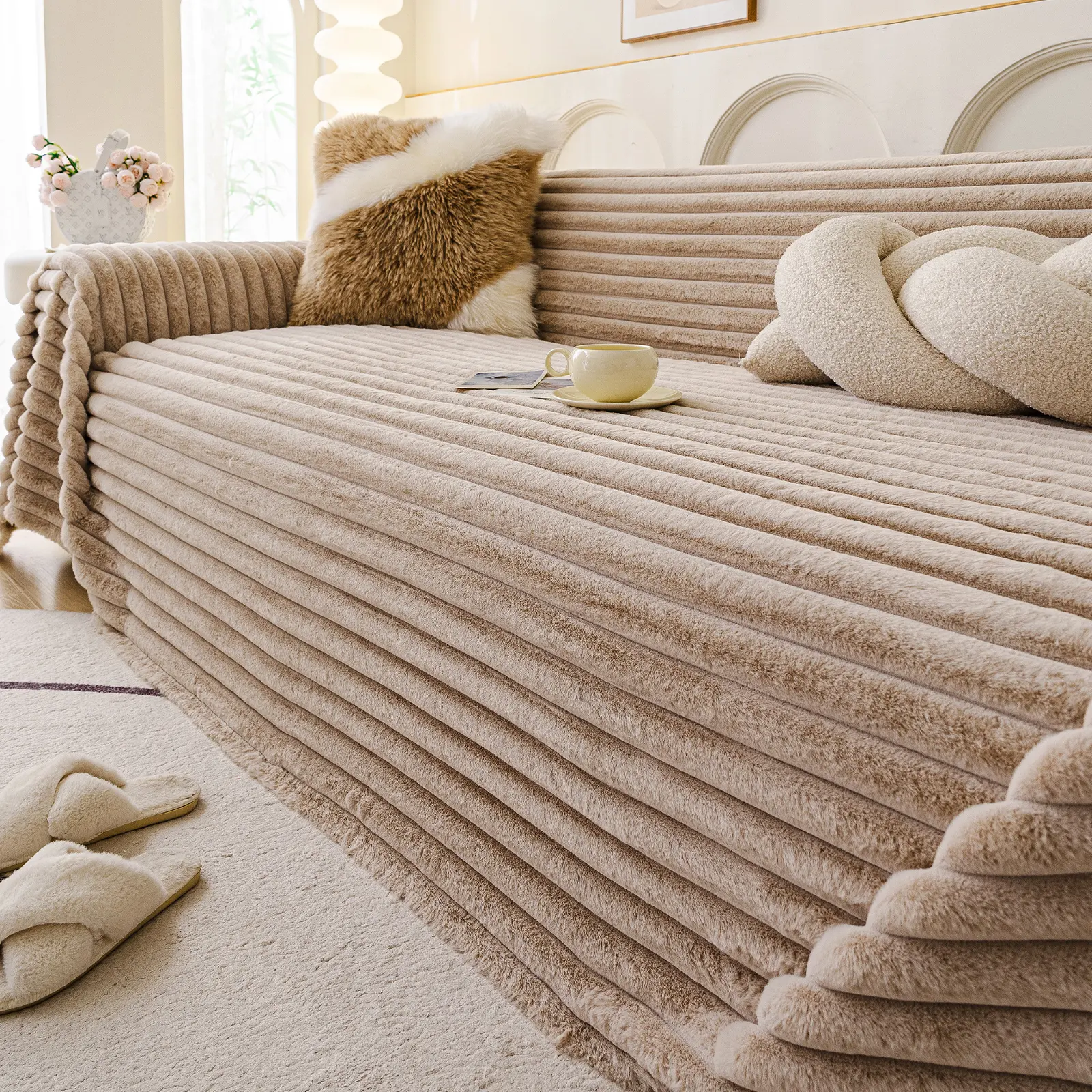 1pc Large Sofa Cover, Extra Long Sofa Cover, Stretch Elastic Sofa Slipcover, Washable Couch Covers, Suitable for Recliner/Corner/L-Shaped Sofas, Applicable for Bedroom, Living Room, Pet-Friendly Soft Sofa Protector, Washable Sofa Slipcover