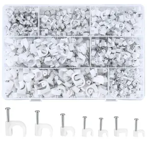 700 Pcs Cable Clips with Steel Nails, Cable Wire Cord Management Clips, White Ethernet Cable/Coax Cable/Cable Cord Holder Staples Clips with Tacks Nails for Wall, 4Mm 5Mm 6Mm 8Mm 10Mm WSLLM