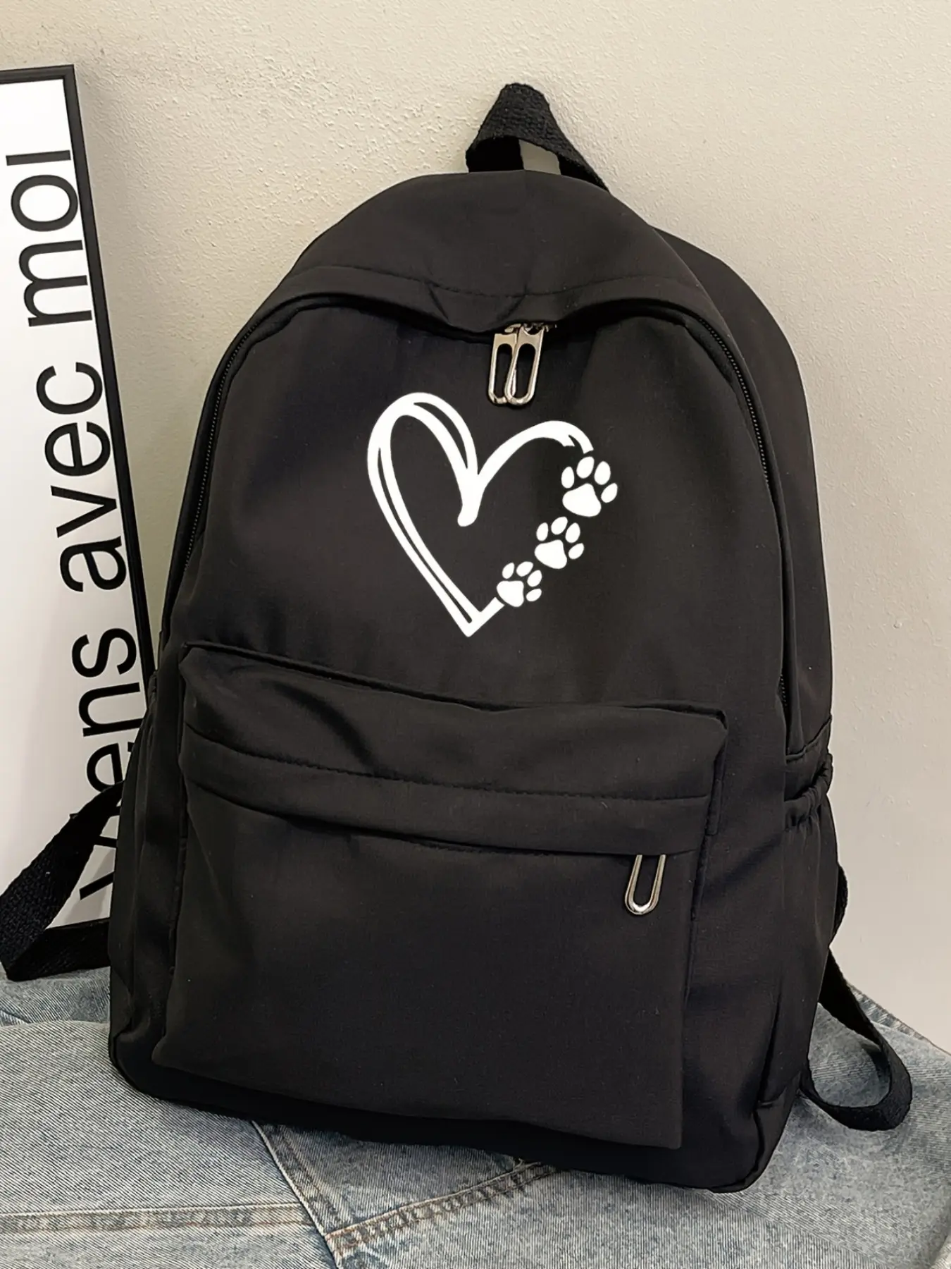 Cute Casual Spring Summer Backpack, Large Capacity Heart-Shaped Cat Dog Paw Prints, Unisex Everyday Travel Commuting Gift