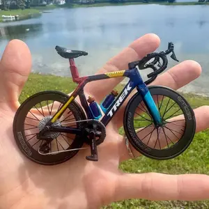 Trek Madone Handmade Miniature Bicycle with Spinning Wheels Pedals and Turning Handlebar in Clear Display Case Perfect Gift for Cyclists