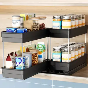 Nieifi 2-Pack Pull Out Spice Rack Organizer No-Drill Slide-Out with Ultra-Smooth Glide 2-Tier Sliding Shelf for 4.3 Inch Wide Cabinets Black Kitchenware Rack Canister