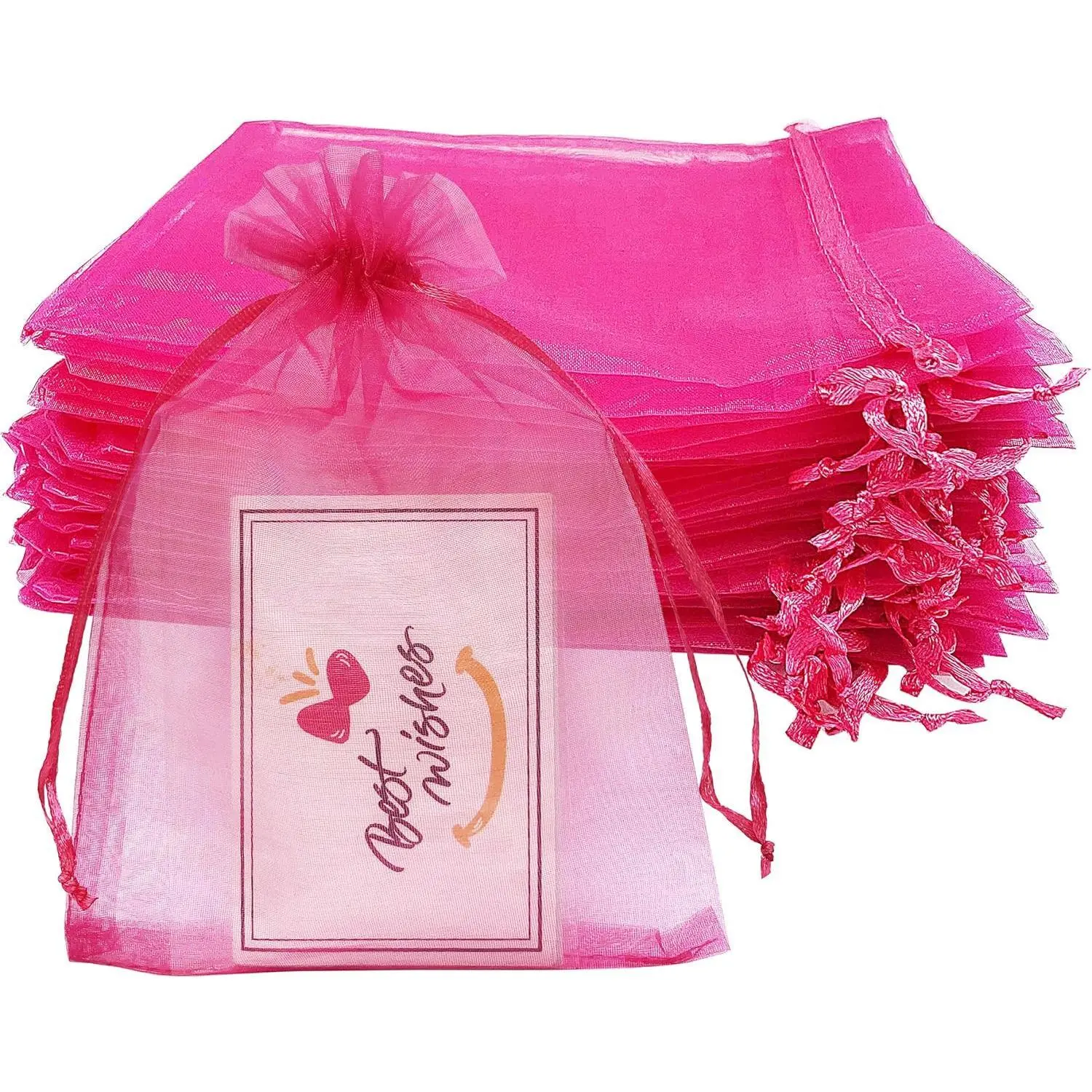 100PCS Hot Pink Organza Gift Bags 4X6 Inch Small Mesh Bags Drawstring Wedding Birthday Party Favor Pouches for Jewelry Goodie Candle Bag