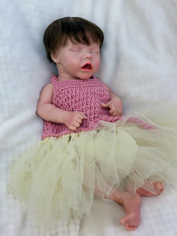 18-inch Rebirth Doll Soft Silicone Realistic Newborn Girl Doll with Whole Body Pink Clothes and Accessories Perfect for Holidays Birthdays Halloween Christmas Gifts for Children Aged 3+