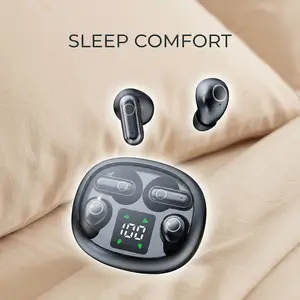 Fluffdrip SK35 2 Pairs in 1 Case: Ultra-Mini Sleep Earbuds for Side Sleepers | Transparent Space Capsule LED Case | Comfortable Wireless Earphones
