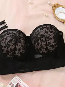 Women's Lace Strapless Shapewear Bra, Transparent Mesh Back Design, Detachable Straps, Comfortable and Secure Fit, All Seasons