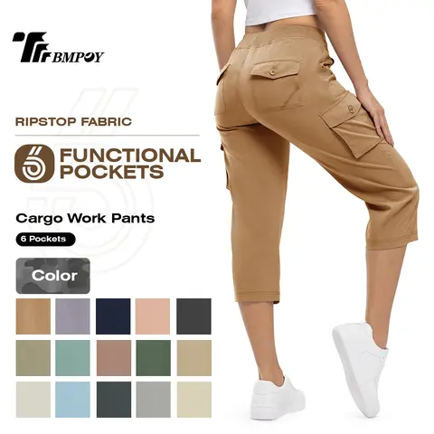 TBMPOY Women's 6-Pocket Camo Cropped Cargo Pants - Lightweight, Quick Dry, Comfortable Fit Hiking Bottoms with 6Pocket Freedom, Ideal for Outdoor Camping, Summer Casual Use