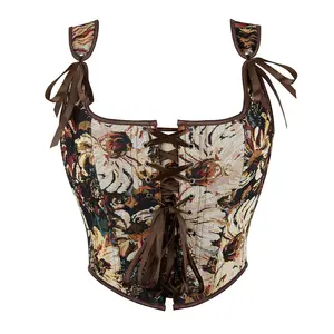 Women's Vintage Renaissance Floral Corset Tops Push-Up Overbust Bustier Lace-Up Corset Top with Drawstring for Adjustable Fit - Costumes, Nylon Material, Elegant and Adjustable Design   witchy clothes Fabric Womenswear