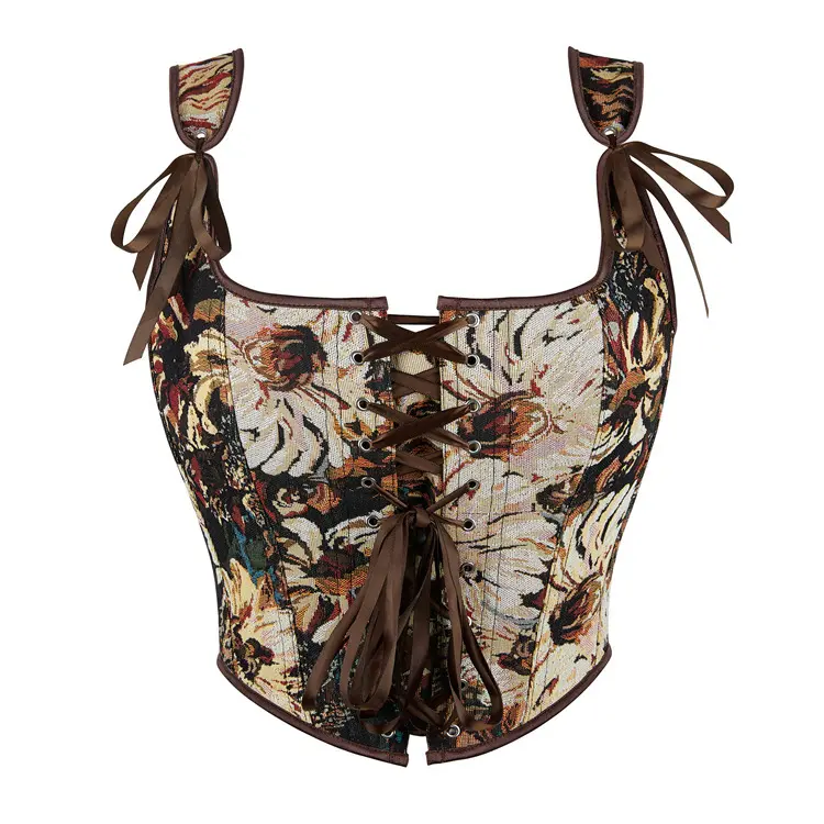 Women's Vintage Renaissance Floral Push-Up Overbust Corset Top - Nylon, Spandex, Soft, Breathable, Comfortable, Customized Lace-Up Drawstring Adjustable, Witchy Costumes Womenswear Special Clothing, Accessories, Lady, Elastic, Retro