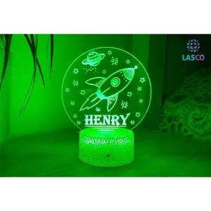 Rocketship in Space Kids Personalized Acrylic Night Light