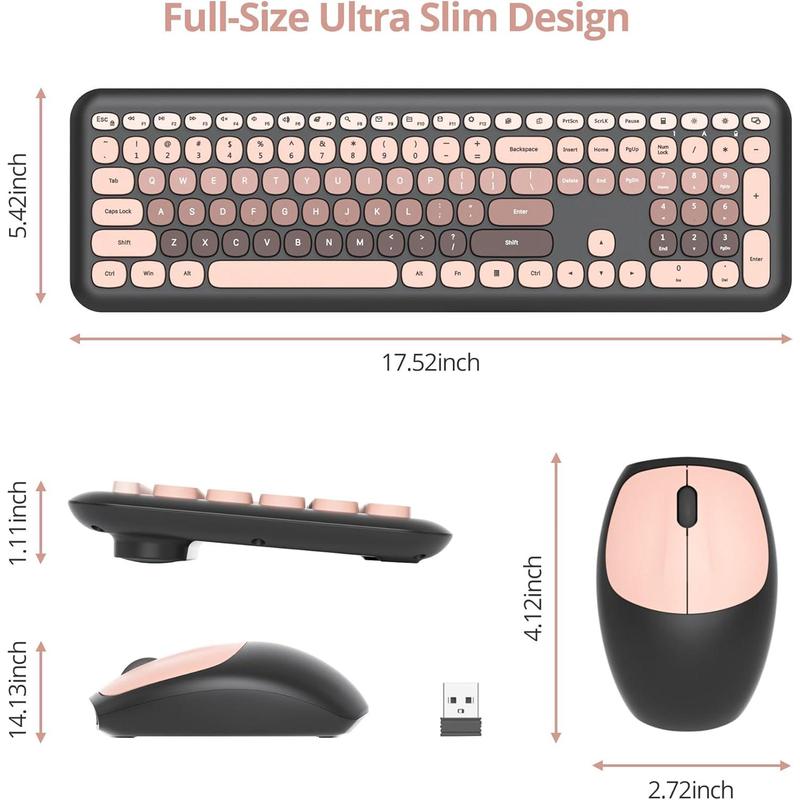 Cute Colorful Keyboard and Silent, Full-Size Retro Typewriter Quiet Black and Pink Keyboard Low-Noise 2.4GHz for Computer, Desktop, Laptop(6-Heimei) Cute Colorful Keyboard and Silent, Full-Size Retro Typewriter Quiet Black and Pink Keyboard Low-Noise 2.4GHz for Computer, Desktop, Laptop(6-Heimei)