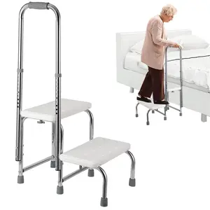 GARVEE Step Stool with Handle, Adjustable Height Handrail 8.5-16.5inch, Non-Slip Platform, 450 Lbs Capacity, Easy to Assemble, Foot Stool for Elderly, Disabled, Suitable for Bedside, Kitchen, Car, Bathtub
