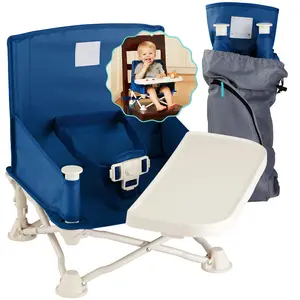 Travel Booster Seat with Tray for Baby |   Folding Portable Baby Booster Seat for Dining Table, Camping, Beach, Grandma’s |   Tip-Free Design Straps to Kitchen Chairs - Booster Chair