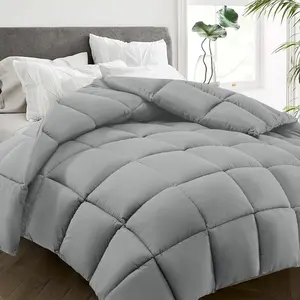 All Season King Size Bed Comforter - Cooling Down Alternative Quilted Duvet Insert with Corner Tabs - Winter Warm - Machine Washable - Light Grey