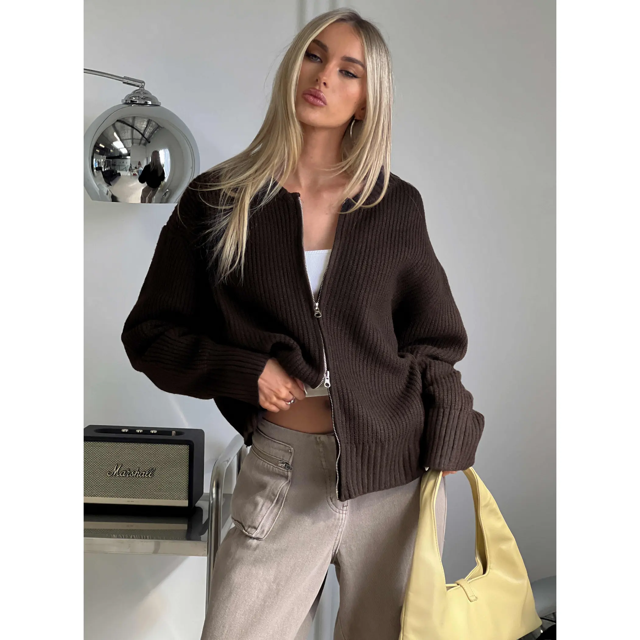 Lexene Zip Through Jumper Chocolate