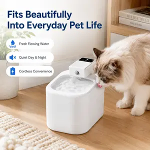 Cat Water Fountain, 2L Cordless Pet Water Fountain with Motion Sensor, 2500mAh Rechargeable Automatic Water Dispenser, Ultra Quiet Fountain for Cats & Small Dogs