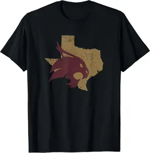 Texas State University Bobcats State Shape T-Shirt Pure Cotton Graphic Tees Menswear Top: Gifts for Men & Women