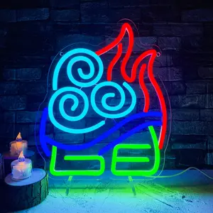 1pc Dimmable Los Cuatro Elementos Avatar LED Neon Sign, USB Powered Cartoon Anime Art Lamp Acrylic Wall Hanging Neon Light, Decorative Neon Light, Versatile for Room & Playroom, Man Caves & Bar, Garage, Party, Gift