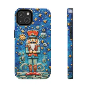 Nutcracker Phone Case, Christmas Faux Ceramic Tile, Cute Holiday Gift, 3D effect, iPhone 16 15 14 13 12 11 8 Pro Max Plus X