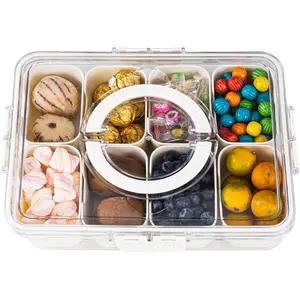 Divided Serving Tray with Lid and Handle - Snackle Box Charcuterie nack Platters - Clear Organizer for Candy, Fruits, Nuts, Kitchen Utensils