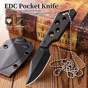 The hanging rope camping knife is a multi-functional utility knife with a sharp blade. It comes with a sheath and is made of straight-edge stainless steel. It is a portable kitchen tool suitable for outdoor use.