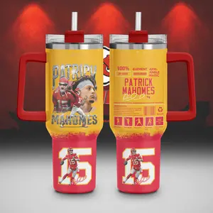 Mahomes 15 40oz Tumbler With Handle Stainless Steel Tumbler, The Kansas Tumbler, The Showtime Tumbler Gift, Iced Coffee Tumbler, Car Holder Tumbler