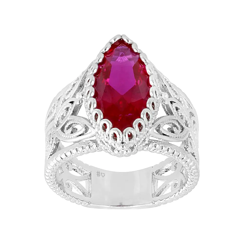 JTV Lab-Created Ruby, Rhodium-Plated Gemstone Ring, 4.05ct