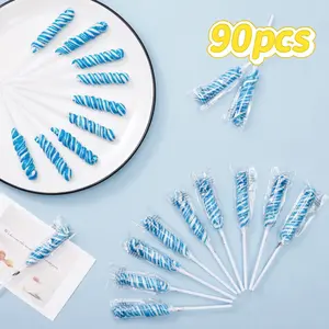 Lollipops Individually Wrapped Bulk - Blue Twisty Lollipops - Kid's Whirley Lollipop Candy for Decorating Birthday, Blueberry Flavor 90 Pack