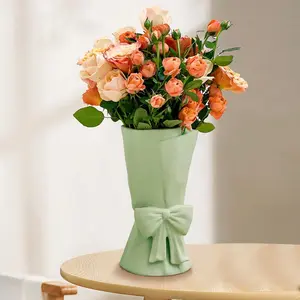 Green Ceramic Bow Vase 9.64 in  Cute Modern Decorative Bouquet Flower Vases for  Living Room Table Decor Women Girl Gifts