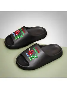 1 pair of block-shaped red and green numbers "6" and "7" with the text "SIX SEVEN" - Men's ultra-soft EVA slippers, featuring a comfortable non-slip sole, 3.5 cm thick, perfect for casual summer wear