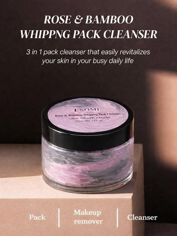 ESOMI Rose and Bamboo Whipping Pack Cleanser-3-in-1 Facial Pack & Makeup Remover & Deep Cleanser, pH-Balanced Formula for Gentle Cleansing, with a rose and charcoal, Korean Beauty - 100ml / 3.38FL.OZ.