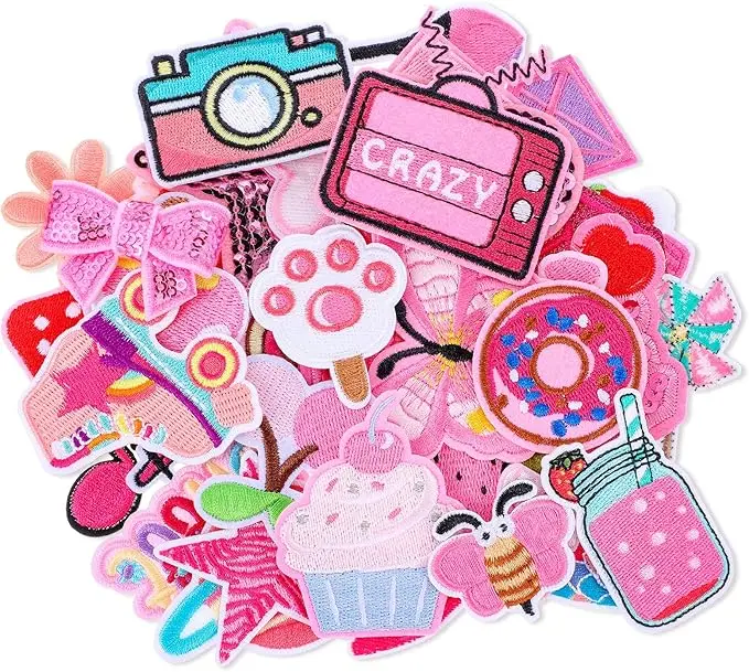 36 Pcs Pink Embroidered Patches Iron on Patches for Clothing Assorted Styles Pink Theme Iron on Patches for Girls Cute Applique Patches Sew on Patches for Clothes Backpacks Jackets Jeans Hats DIY