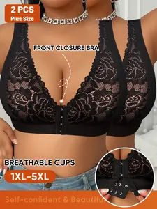 Women's Lace Patchwork Bralettes Set, Plus Size Sexy Backless Design, Casual Comfortable Everyday Wear, All Season Fashion