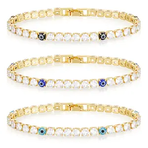 KISSYAN Devil’s Eye Bracelet for Women, 14K Gold Plated Cubic Zirconia Evil Eye Charm Bracelet Trendy Jewelry Gift