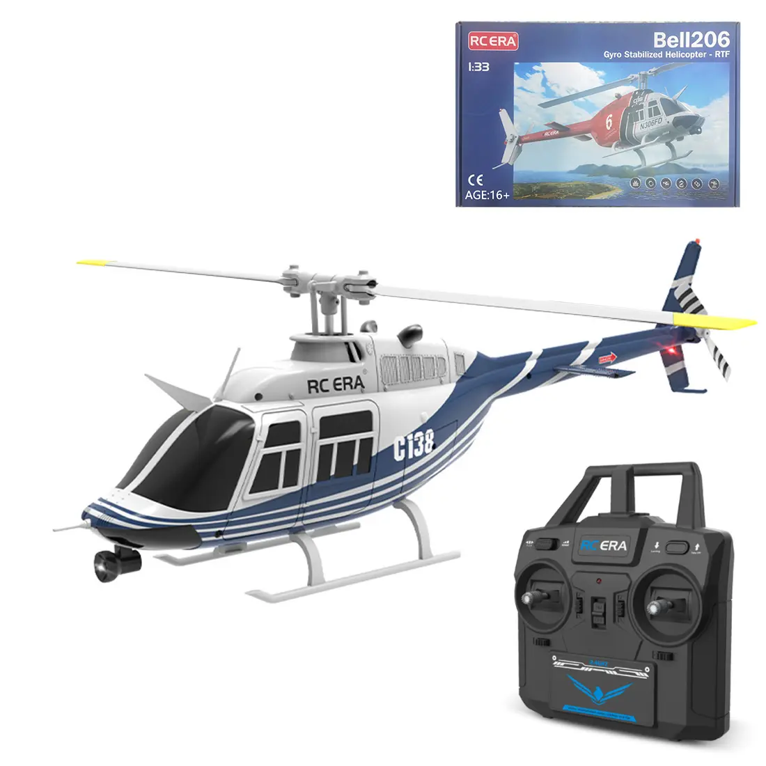 Razordon ERA C138 1/30 Scale Remote Control Aircraft, 2.4G 6CH No-Aileron Helicopter with Altitude Hold, Built-in Li-Ion Battery, Full RTF Set (Blue White)