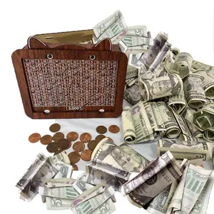 Wooden piggy bank with cat digital counter, adult's goal plan. The piggy bank can hold up to $10000 worth of coins, making it an ideal gift for friends. High quality wooden piggy bank