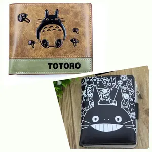 Totoro Wallet - Anime - Symbol Logo Pu Leather Japanese Manga Cartoon Short Bifold Cash Credit Card Section Folding Zipper Coin Pocket