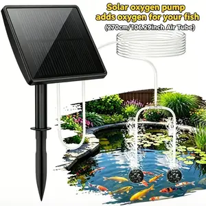 Solar-powered aerator and air pump with 2000mAh capacity; includes 4 air stones and 8.2 feet of tubing—ideal for small fish ponds, hydroponics, aquariums, water tanks, and pond features.