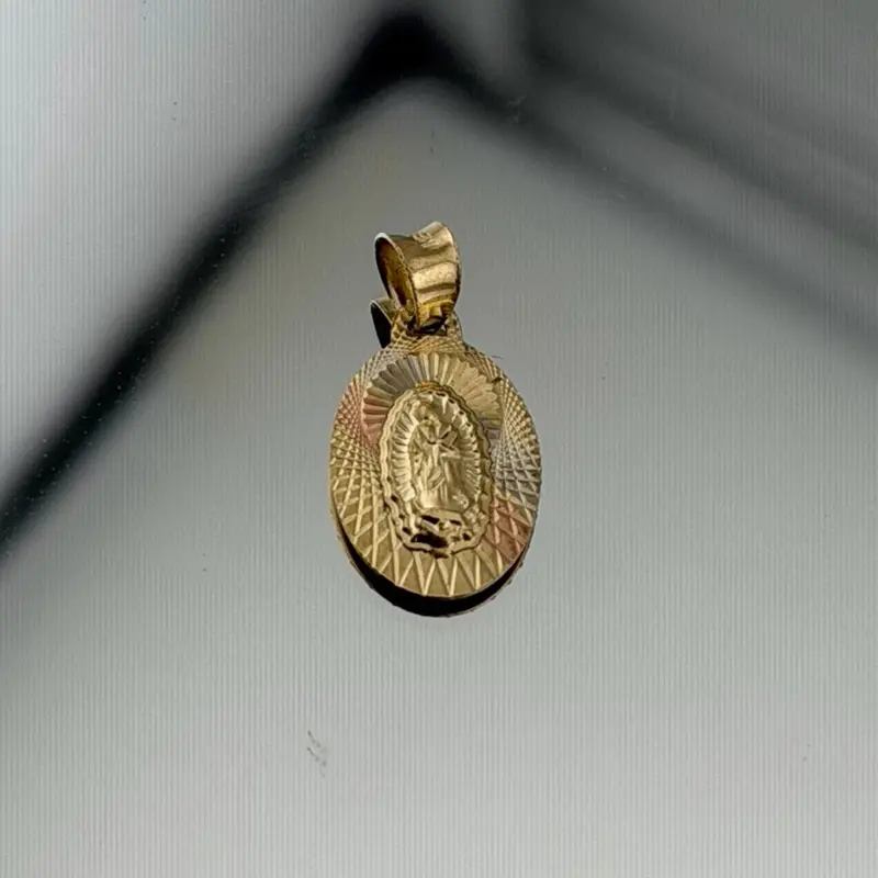 14-Karat 3-Tone Oval Shape Small Virgencita Pendant with Diamond-Cut Finish for Carat Gold Necklaces, Small Pendant