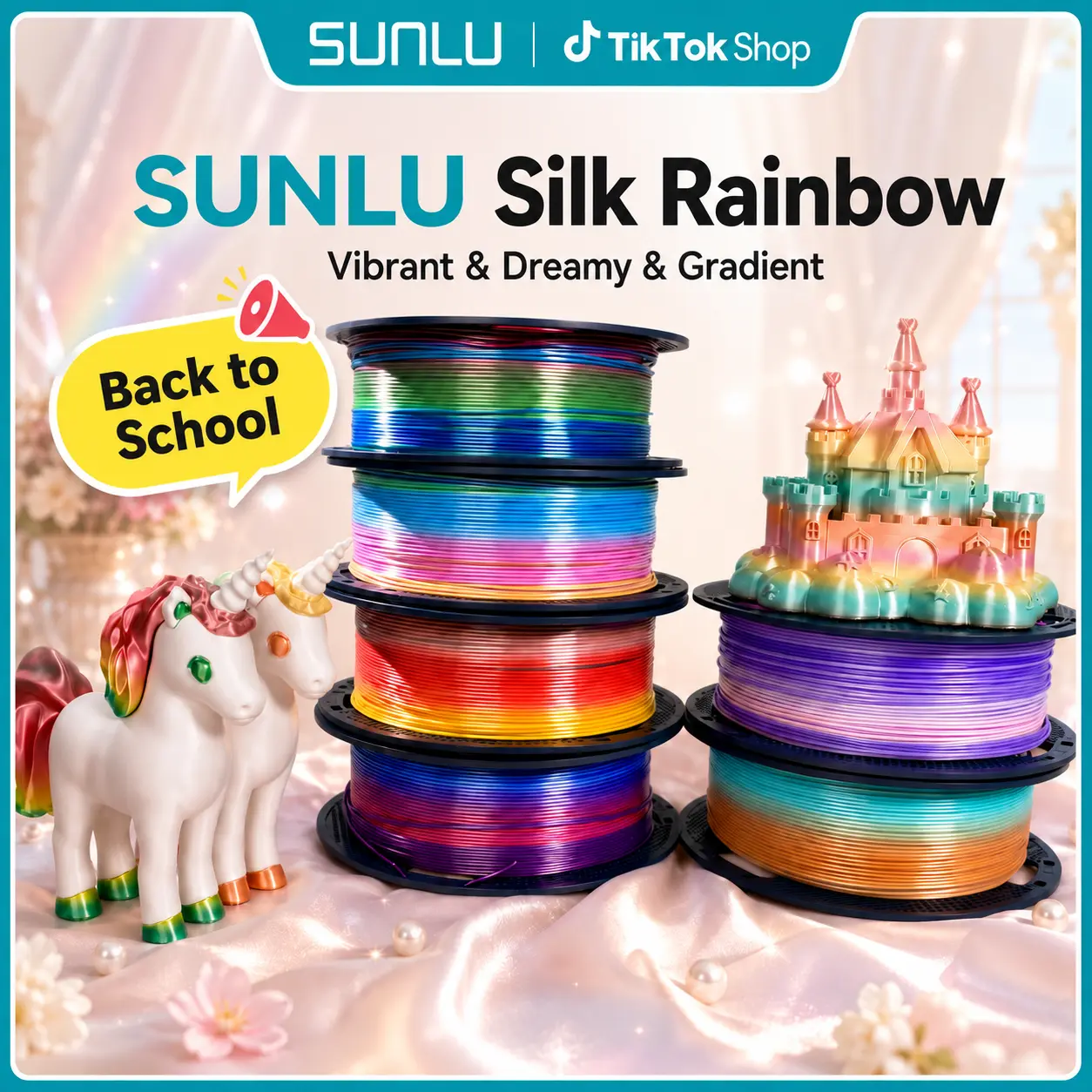 SUNLU Polylactic Acid (PLA) 3D Filament - 1KG Silk Rainbow Set, 1.75mm Gradient Vibrant Hue, 0.02mm Precision, Smooth Layers, High Adhesion, Neatly Wound for Non-AMS Printers, Beginner-Friendly for Kids' Artistic Decorations & High-Quality Prints tiktoksh