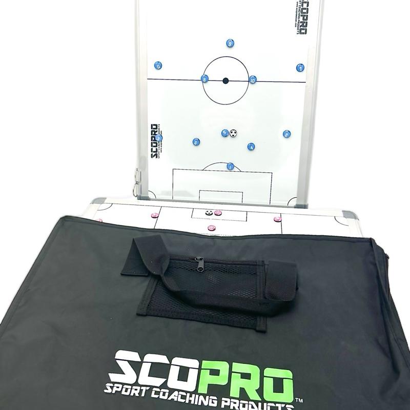 SCOPRO Travel Soccer Coaching Bundle - 16x12 Double Sided Dry Erase Magnetic Board with Carrying Case & 2 Sets of Numbered Magnets
