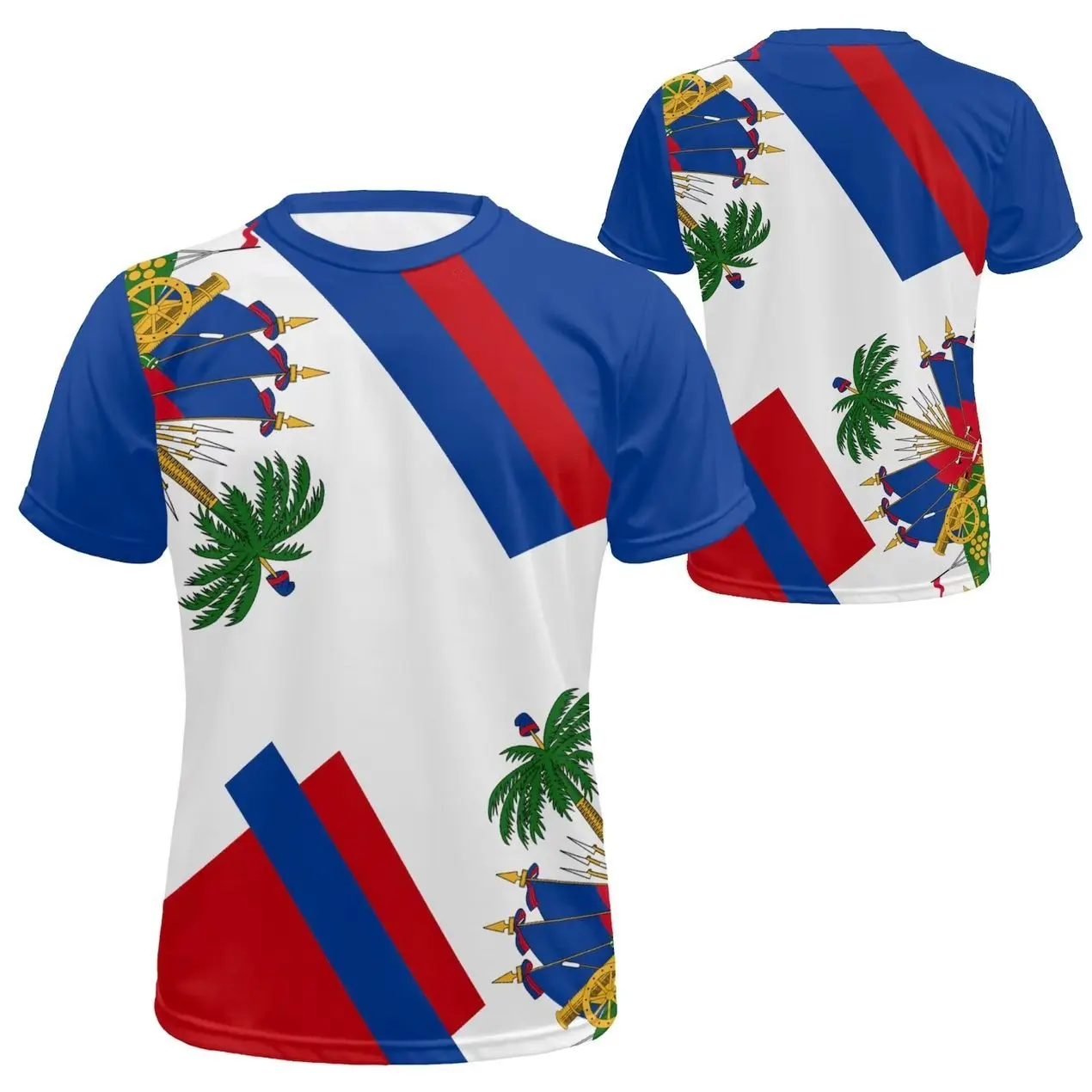Ayiti Flag T-Shirt, Ayitian Coat of Arms All Over Print Tee, Heritage Festival Gift for Men and Women V-Neck, Crew neck S-3XL 686M