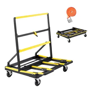 VEVOR Drywall Cart Dolly, 1800 lbs Load Capacity, Steel Panel Dolly with 4 Swivel Casters Expandable Deck, Foldable Panel Truck Cart with Tie - Down Strap for Handling Plywood, Plasterboard, GlassVEVOR Super Brand Day