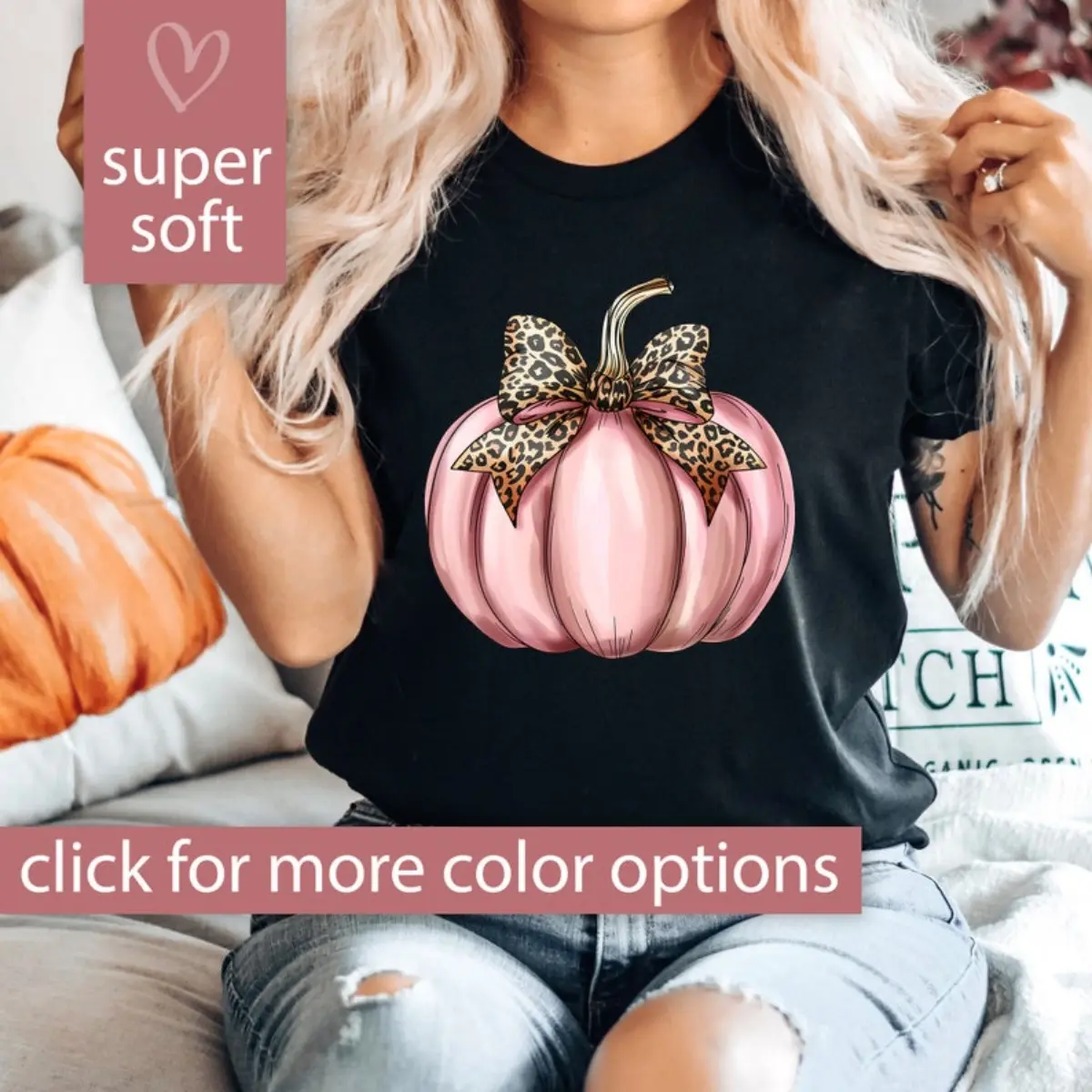 Women's Short-Sleeve Seamless Twist Pumpkin Shirt - Watercolor Blush Pink, Coquette Bow Design, Fall Apparel Gift for Women, Cute Autumn Halloween Clothes