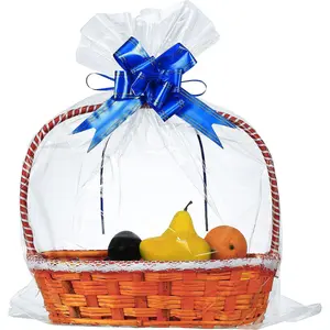 50 Packs Large Cellophane Bags 24 x 30 Clear Cellophane  Basket Wraps Extra-large 2.3 Mil Thick Transparent Cello Bags for Fruit Basket,  Wrap, , Arts and Crafts, 50ct Ribbon Bows Blue
