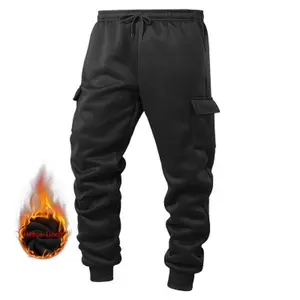Men's fall /winter Fleece-Lined Work Trousers Warm, Stylish Thickened Long Trousers Thickened Rolled-Cuff Casual trousers Outdoor Sports Trousers with Pocket Design Drawstring pant wear comfortable solid fashion sweatpants casual track