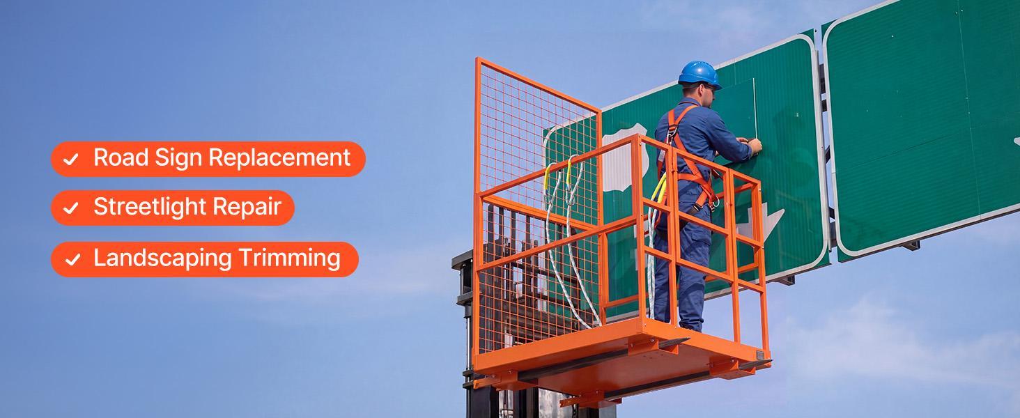 VEVOR Forklift Safety Cage, 48.2 x 45.2 Inch, Heavy Duty Forklift Man Basket, 1400 lbs Capacity Work Platform Lift Basket with Safety Harness, Lock, Wheels, Drain Hole, for Aerial Work Lifting Loader VEVOR Forklift Safety Cage, 48.2 x 45.2 Inch, Heavy Duty Forklift Man Basket, 1400 lbs Capacity Work Platform Lift Basket with Safety Harness, Lock, Wheels, Drain Hole, for Aerial Work Lifting Loader